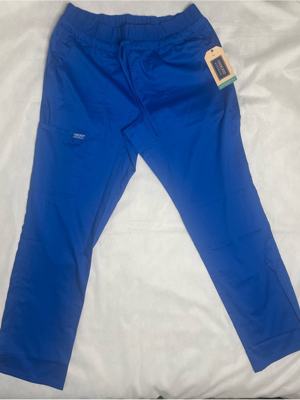 Cherokee Workwear Scrub Pants Royal Blue Sz Medium Mid Rise Straight Cargo WW105